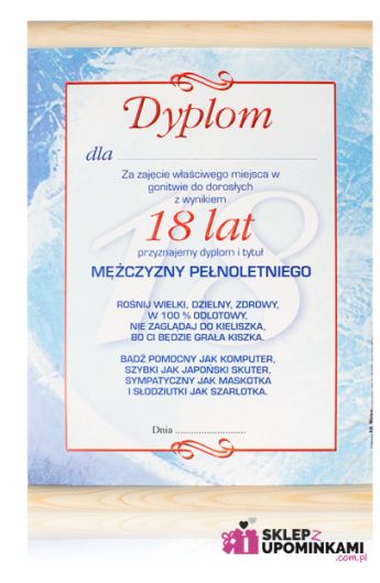 dyplom certyfikat życzenia 18 urodziny